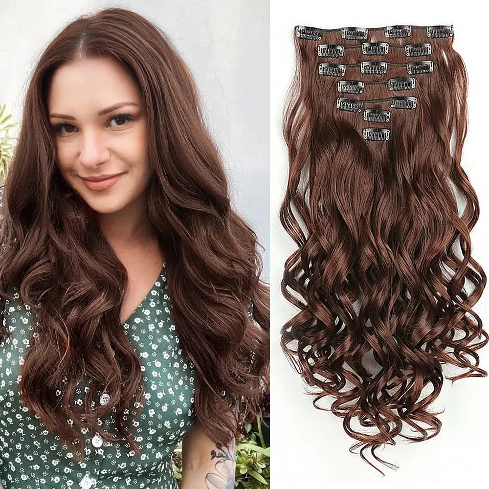 Synthetic Clip in Hair Extensions Purple hairpieces 7pcs/set 22inch Thick Hair for Women Girls Daily Party Cosplay