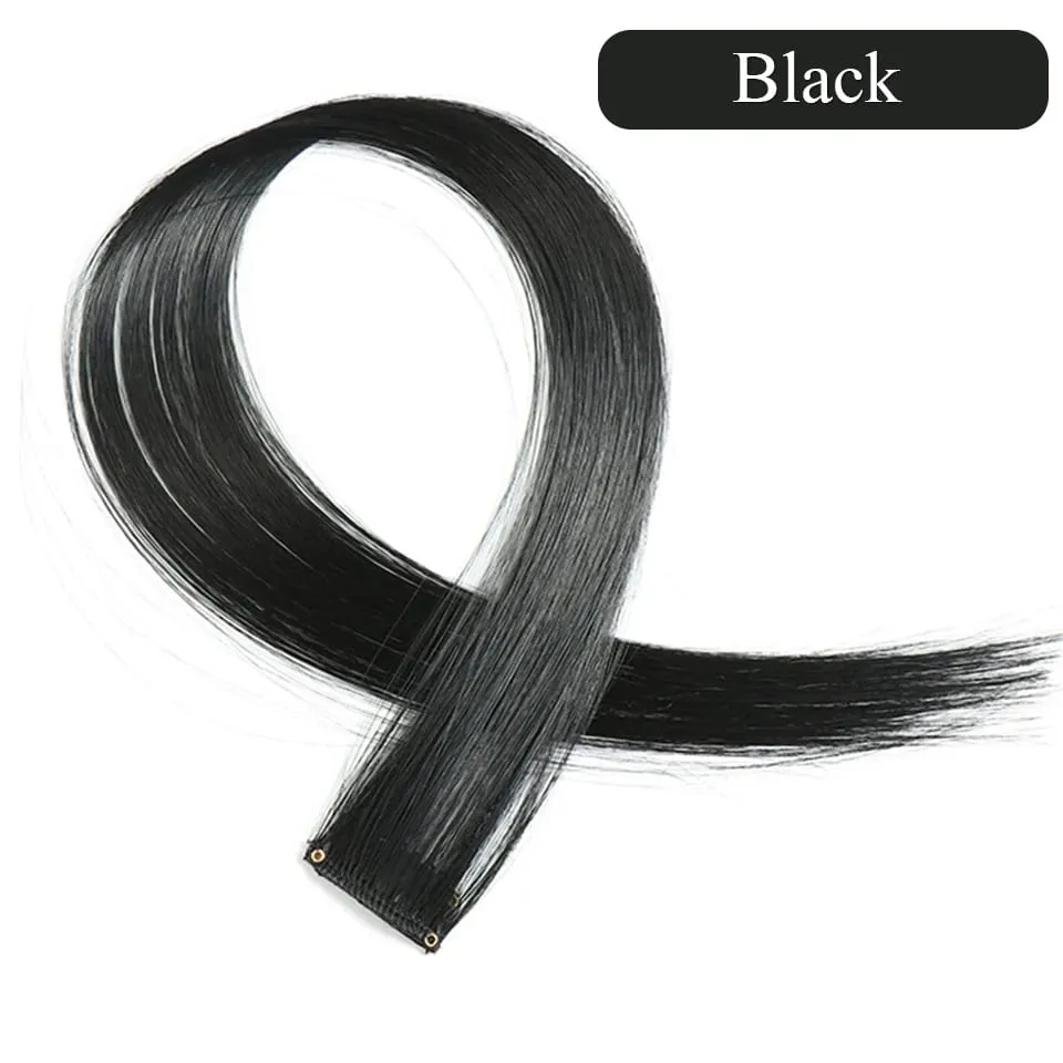 Colored Hair Extensions Synthetic 22Inch Straight Orange Green Clip in Hair Extension Rainbow Accessories Party Highlights Hair