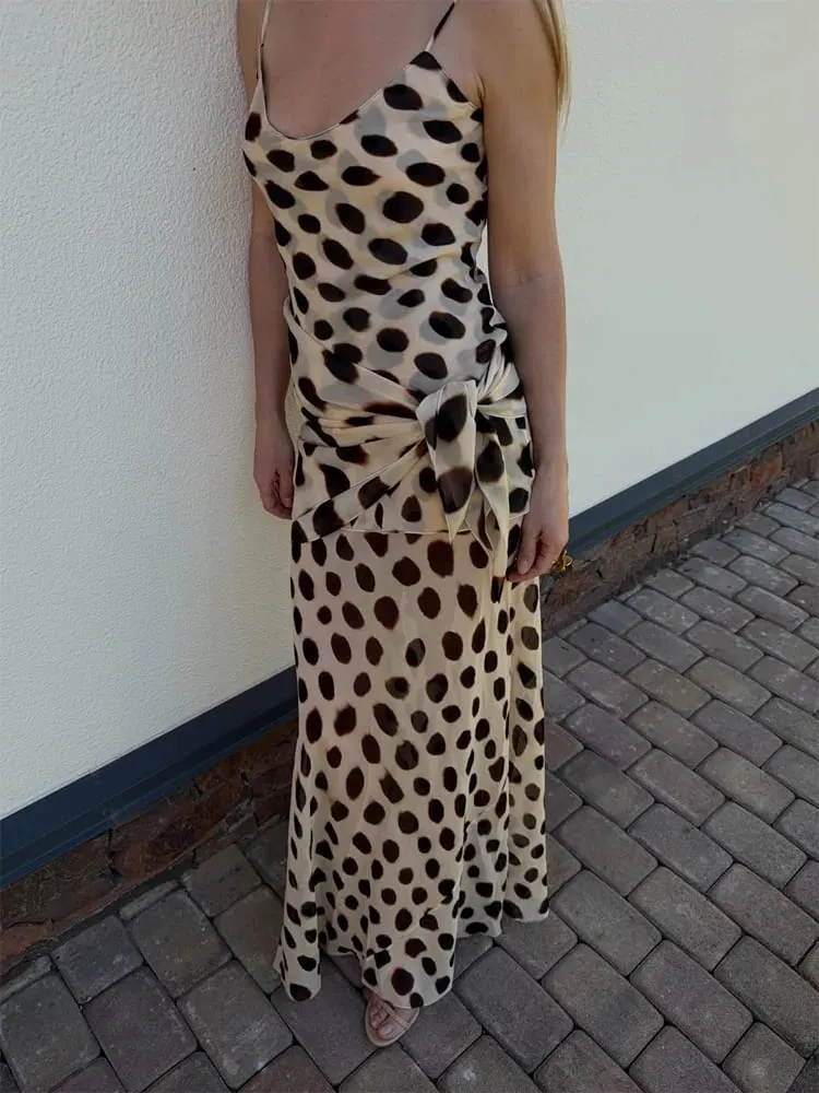 Fashion Slip Dress Animal Print V-neck Ruched Drawstring Sexy Maxi Women Dresses Beach Vacation Stylish Summer Party Outfit 2026