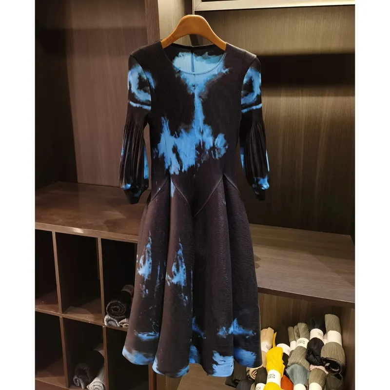 Spring New Oil Painting Print Ruched Dress Women's Beach Vacation Platycodon French Long Dress Fairy Style