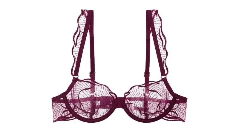 ​​Summer French Lace Bra Beachwear Large Bust Minimizer Ultra Thin Sheer Anti-Sagging Light Support Ruffles Embroidery AU MOYISU