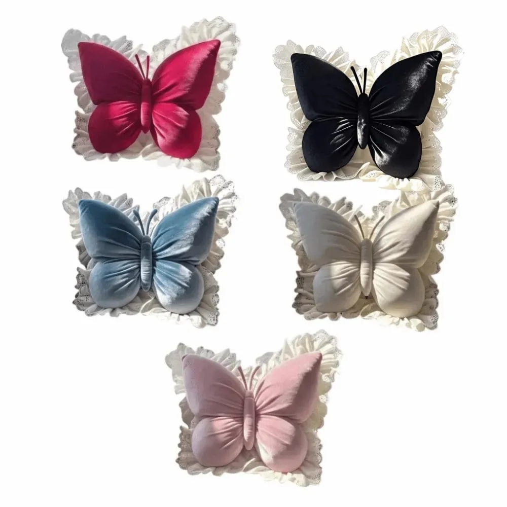 Home Decor Velvet Butterfly Plush Office Pillow Lace Trim Plush Bow Plush Cushion New Cute Bow Throw Pillow Car