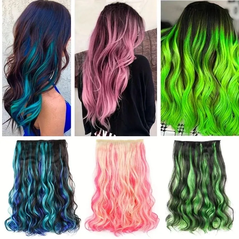 Συνθετικό μακριά σγουρά μαλλιά 18 ιντσών Extension One Piece Highlight Rainbow Clip In Hair Extension Fashion Hairpiece για γυναίκες