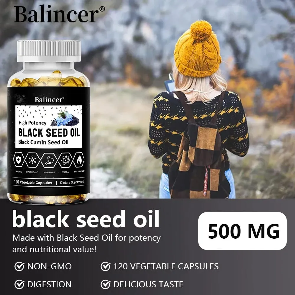 Organic Black Cumin Seed Oil Capsules 500mg Supports Immunity Joint Hair & Skin Health Joint Flexibility & Digestion