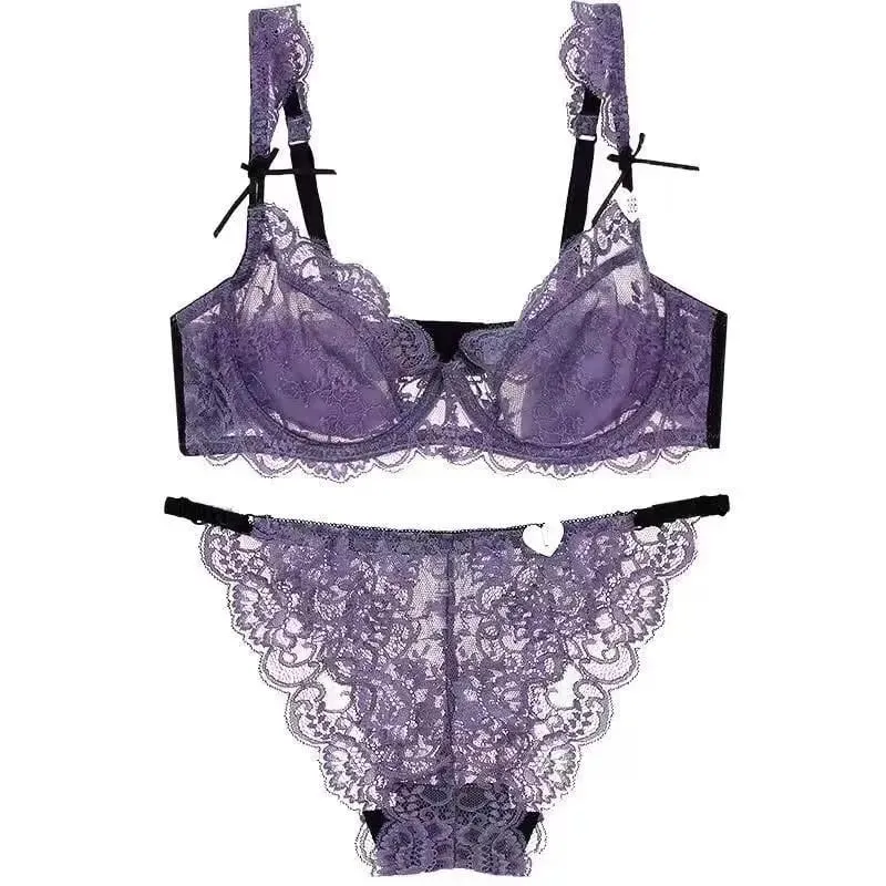 Romantic Atmosphere Lace Minimizer Bra Ultra Thin Sponge Free Wirefree Women Seamless Full Coverage Bust Push Up Set BANERDANNI