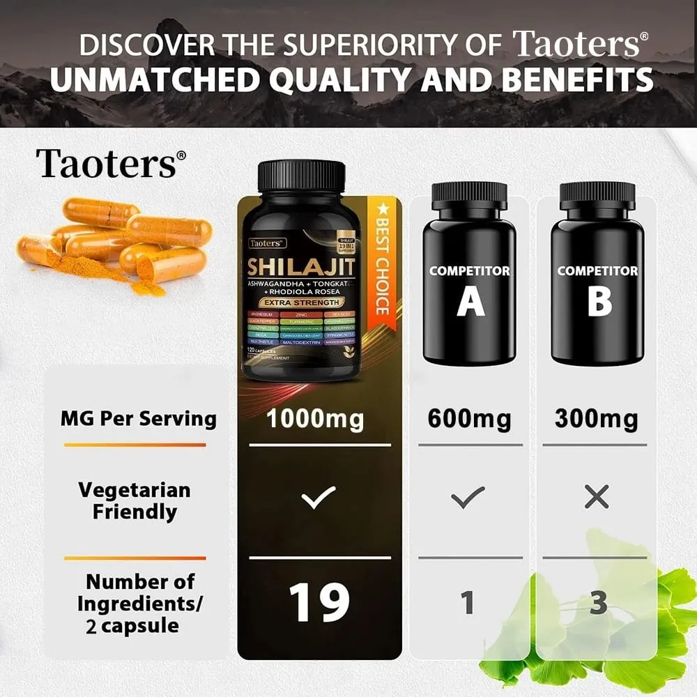 Shilajit Supplement with Sea Moss Ashwagandha Magnesium & Zinc - 19 IN 1 Organic Capsules Plant-Based Non-GMO