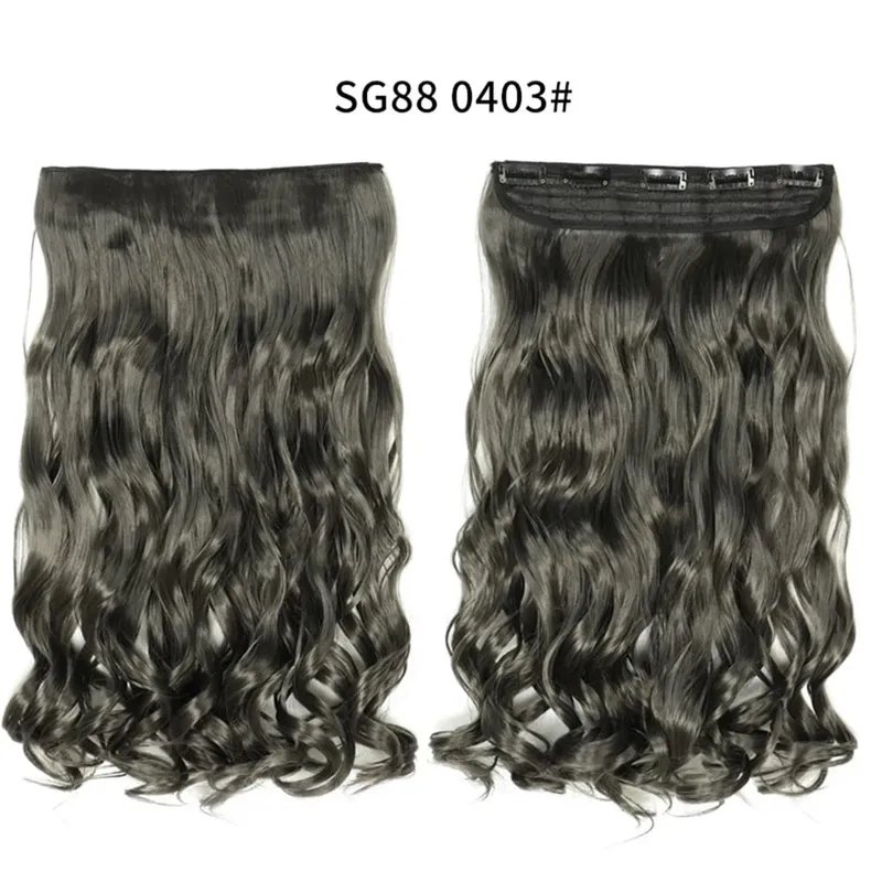 Longo reto encaracolado uma peça 5 clipes clip-in extensões 22 Polegada penteados resistentes ao calor cor mistura loira pedaço de cabelo para mulher
