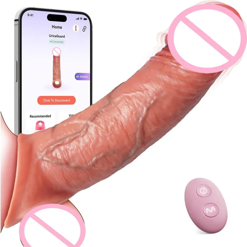 Penis Sleeve Cock Vibrator Realistic Penis Extender Vibrating Cock Ring 10Mode Remote Control Soft Silicone Penis for Men Couple