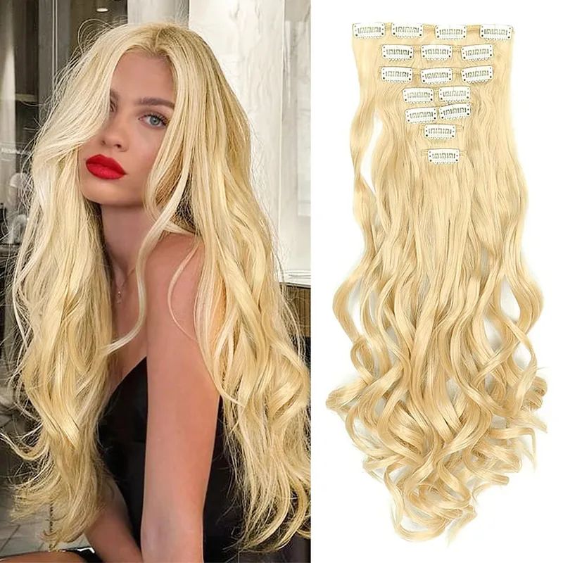 Synthetic Clip in Hair Extensions Purple hairpieces 7pcs/set 22inch Thick Hair for Women Girls Daily Party Cosplay