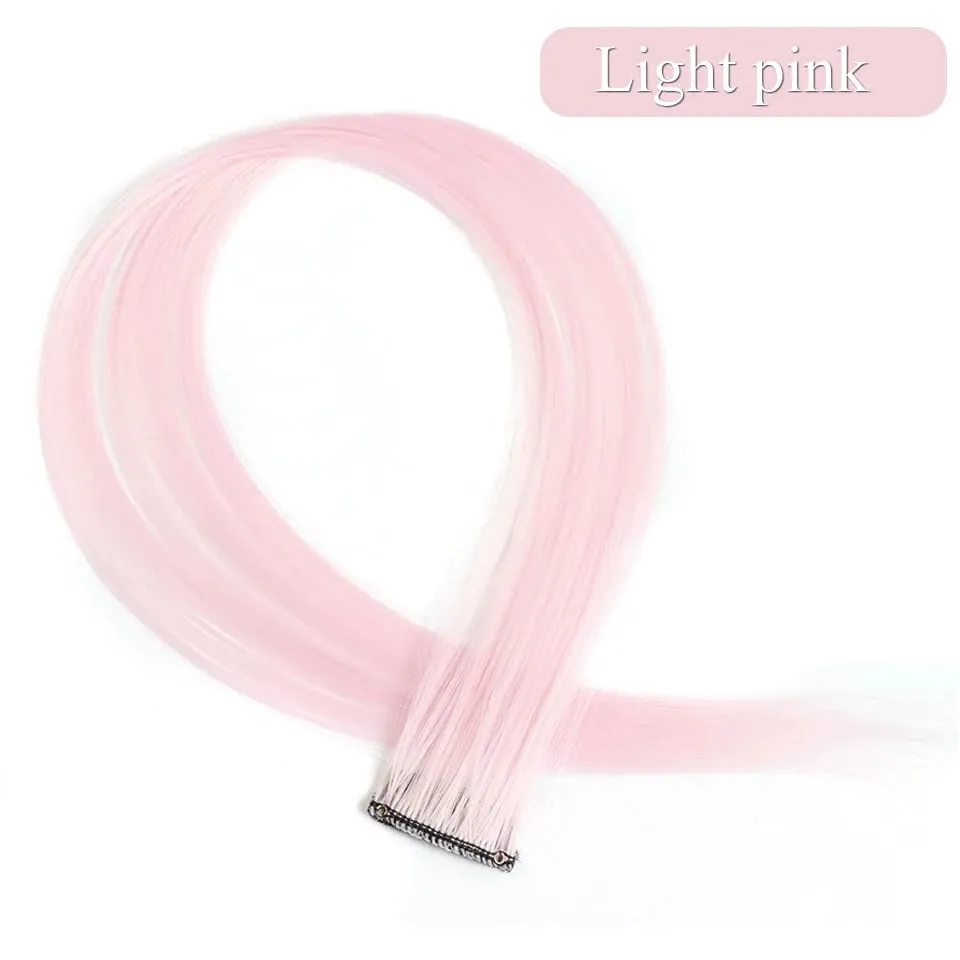 Colored Hair Extensions Synthetic 22Inch Straight Orange Green Clip in Hair Extension Rainbow Accessories Party Highlights Hair