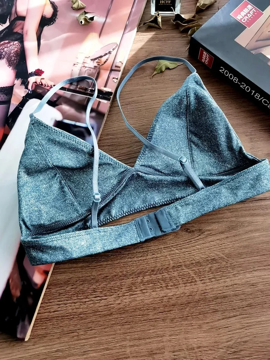 Bộ áo ngực cúp ngực tam giác Gợi cảm họa tiết da báo siêu mỏng Wirefree Bralette & Quần lót dành cho ngực nhỏ