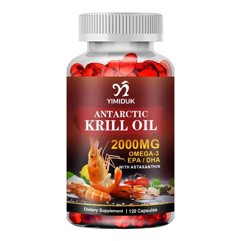 Óleo de Krill Antártico 2000mg 120 Cápsulas Ômega-3 EPA DHA com Suplemento de Astaxantina Proveniente de Força Máxima de Krill Vermelho