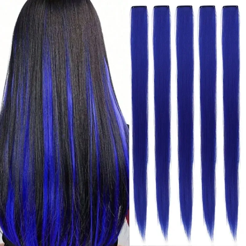 Halloween hair accessory with 5 red and blue hair clips colorful synthetic hair extensions suitable for girl role-playing