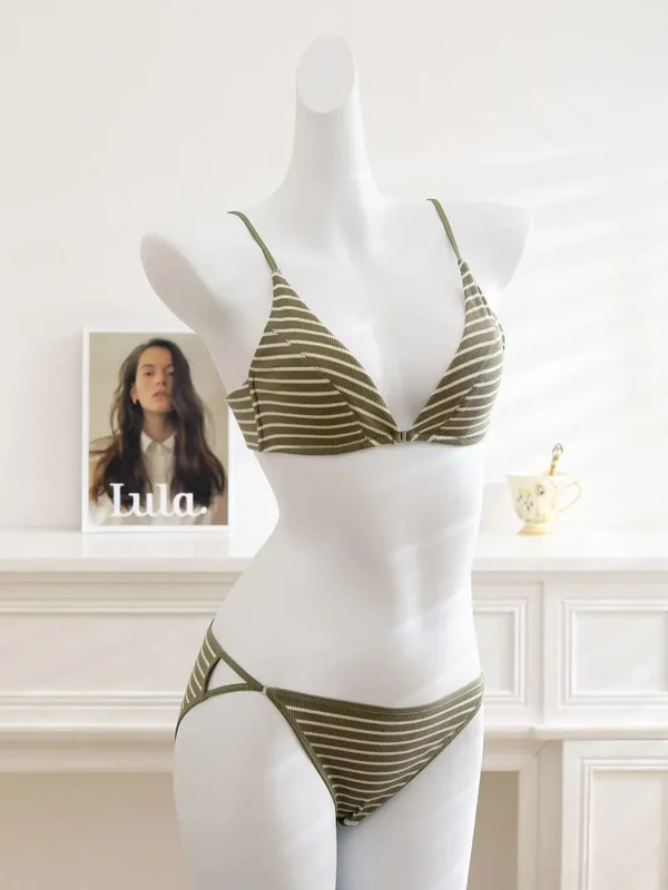 Women Front Closure Bra Set Summer Thin Light Cotton French Triangle Cup Backless Beauty Back Lingerie Suit For Small Chest S-XL