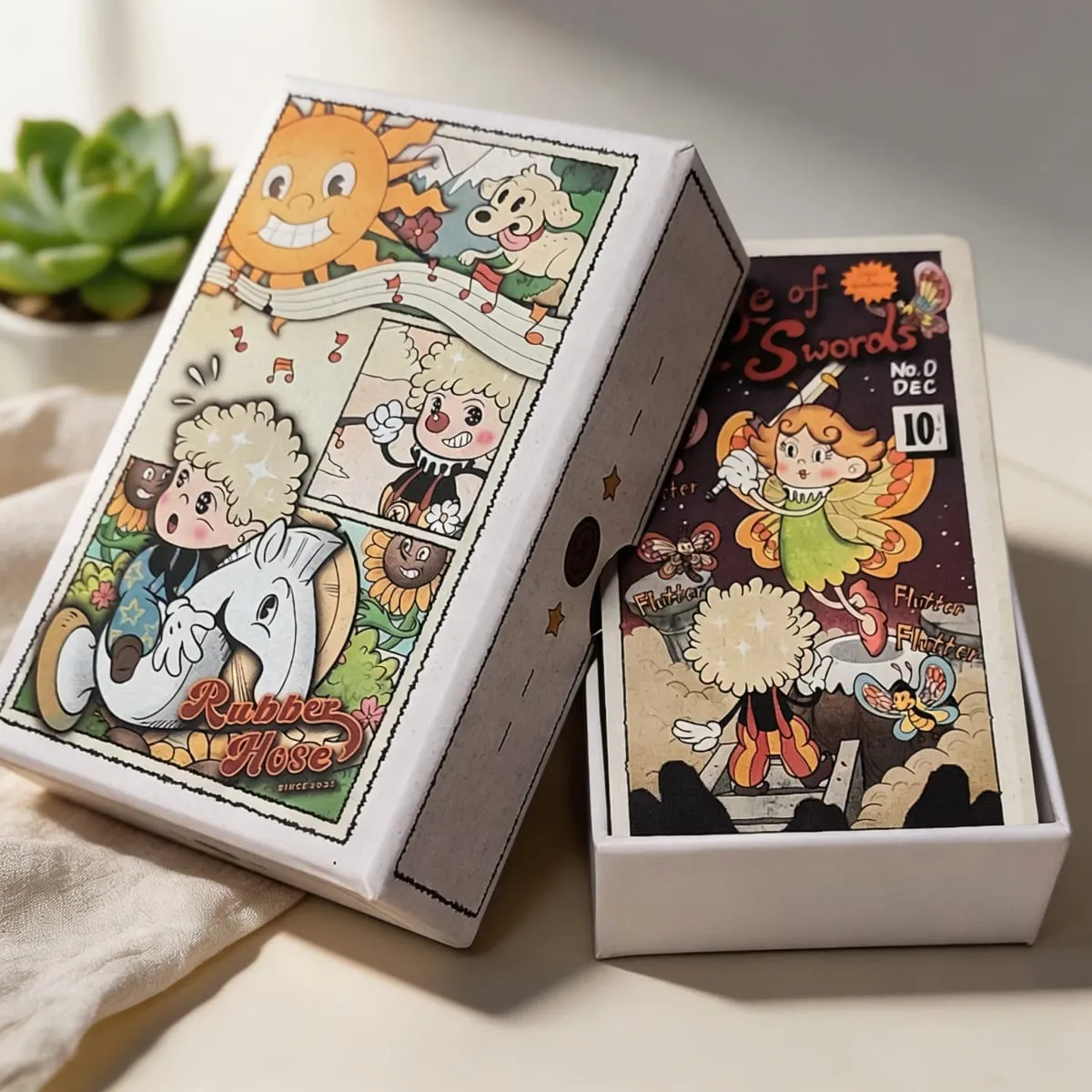 Double-embossed 12*7cm Vintage Rubber Hose Tarot Deck in Rigid Box 78 Old‑Cartoon Art Tarot Cards