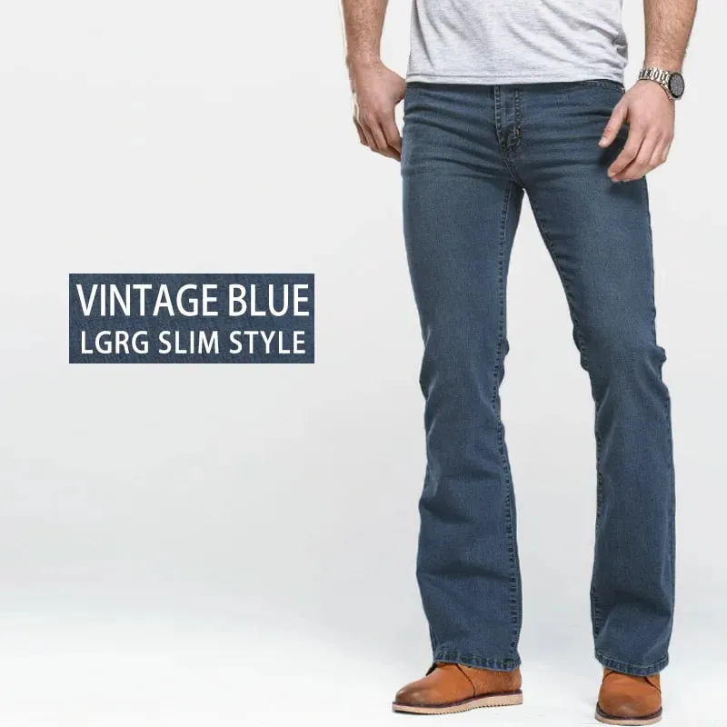 Jeans coupe botte pour hommes légèrement évasés coupe ajustée bleu noir pantalon de créateur classique pantalon en denim extensible pour hommes