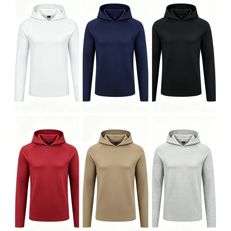 Men's Long Sleeve Hoodies Sun Protection Shirts Solid Quick Dry T-shirt Mens Bodybuilding Fitness Muscle Sportwear Gym Clothing