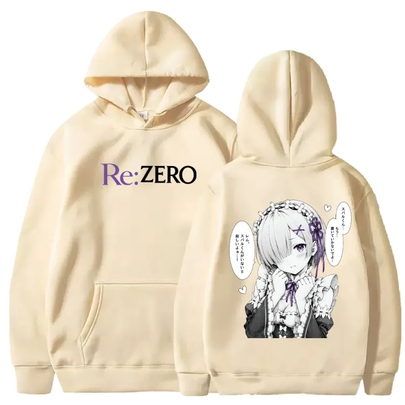 Rem Manga Re:Zero Hoodie Cetak Mode Pakaian Jalanan Harajuku Pakaian Pria Wanita Musim Gugur Lengan Panjang Kasual Pulover Bertudung Bulu