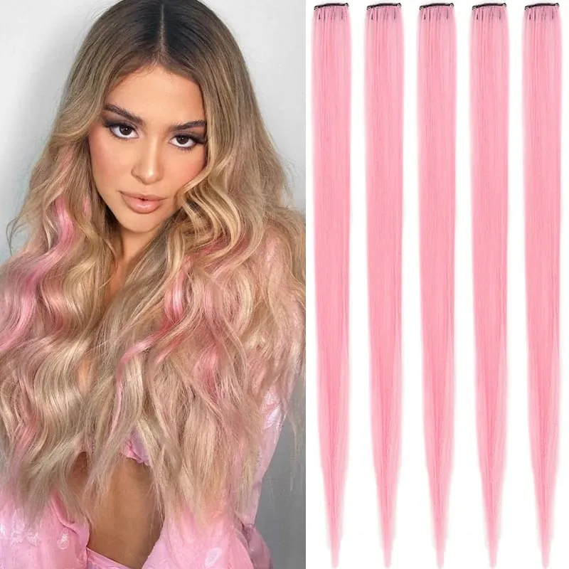 22inch 5PCS Synthetic Purple Clip in Hair Extensions Straight Colorful Hair Extensions Hairpieces for Halloween Christmas Party — image 15