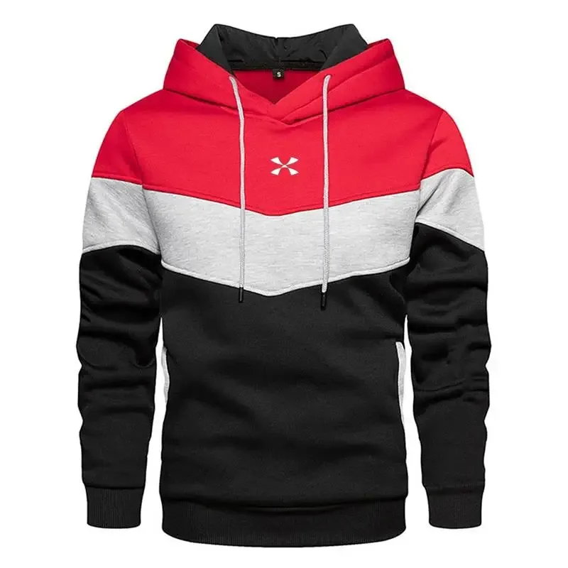 Men's Patchwork Hooded Sweatshirt Hoodies Clothing Casual Loose Fleece Warm Streetwear Male Fashion Autumn Winter Sports Outwear
