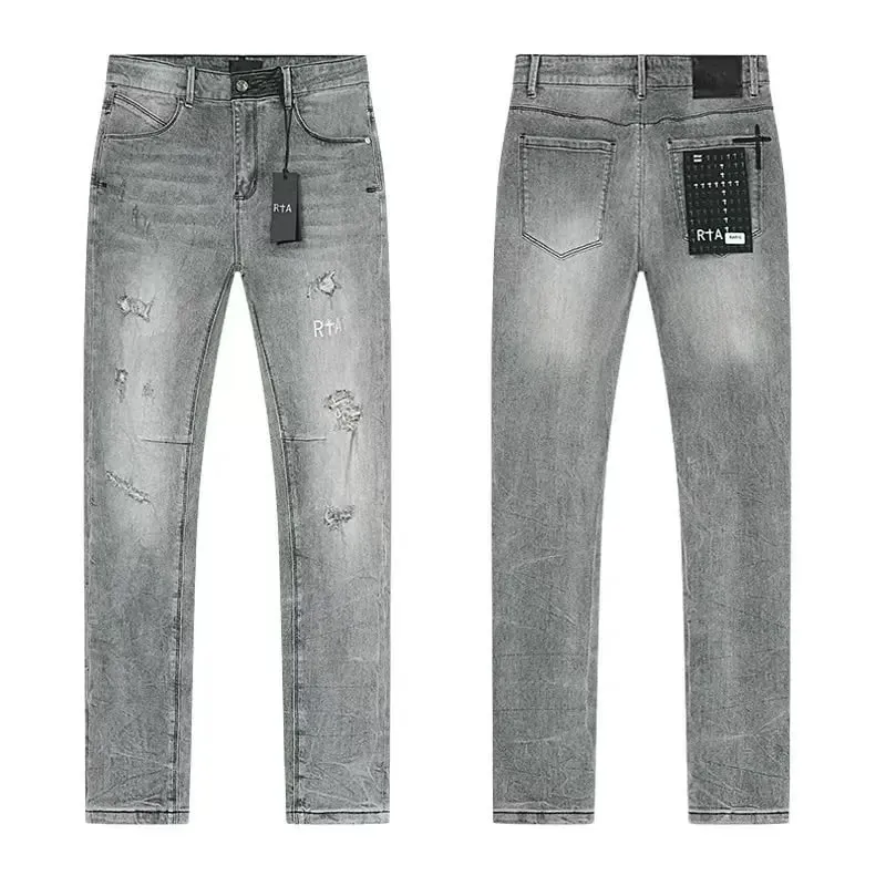 2026 RTA Men's Slim Fit Jeans Collection Distressed Ripped Paint Splatter Studded Patch Vintage Washed Streetwear Fashion Pants
