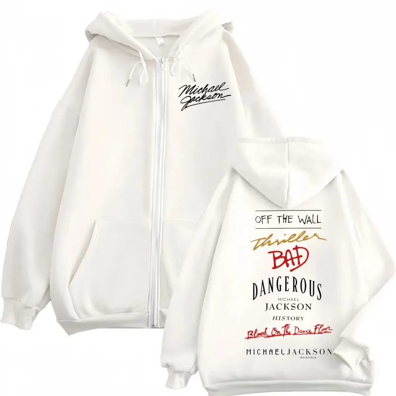 90's Rock Singer Michael Jackson Album Print Zipper Hoodie High Quality Fashion Zip Up Pullovers Men Women Oversized Sweatshirts