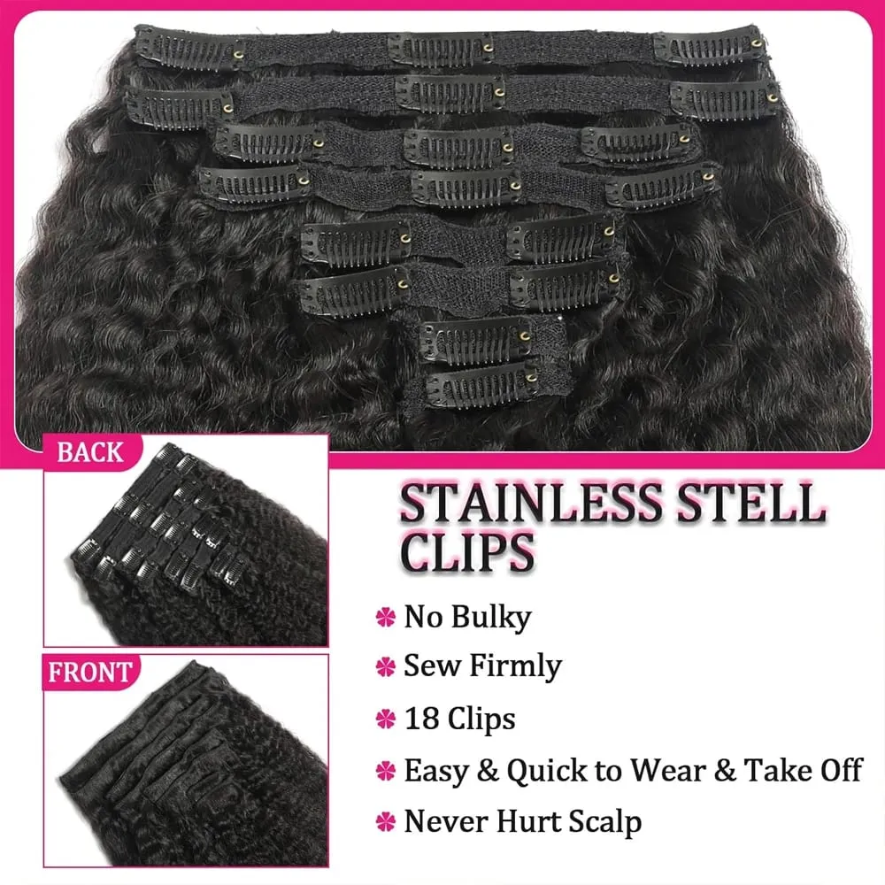 Kinky Straight Clip in Hair Extensions 100% Raw Human Hair 8Pcs Remy Hair Extensions Clip In Yaki Hair Extensions Human Hair