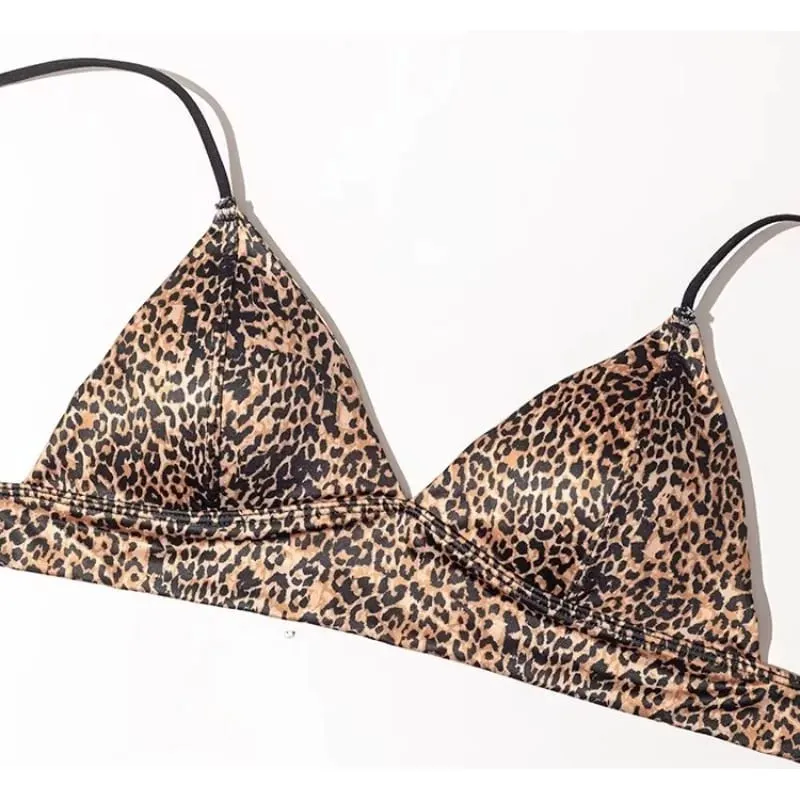 Best Seller Leopard Print Lingerie Set French Triangle Cup Wireless Bra Adjustable Straps Soft Comfortable Underwear Ladies S-XL