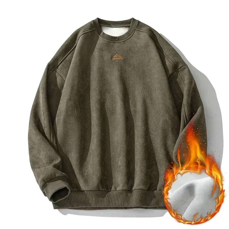 Merk Suede Sweatshirts Voor Mannen 2026 Nieuwe Herfst Winter Kleding Baggy Vintage Truien Koppels O Hals Oversize Blouse