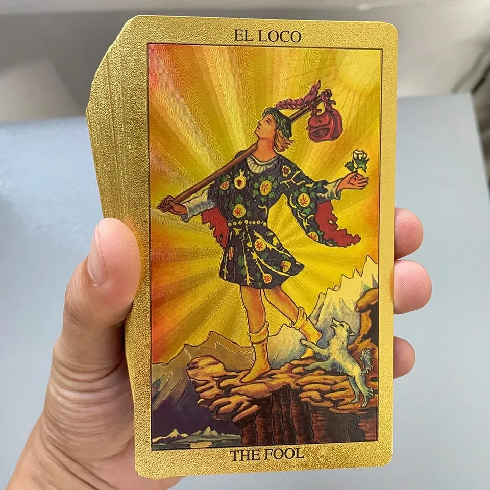 Golden Foil Tarot Cards Game Spanish English Bilingual Divination Deck with Guide Prophecy Oracle Reading Set for Beginners