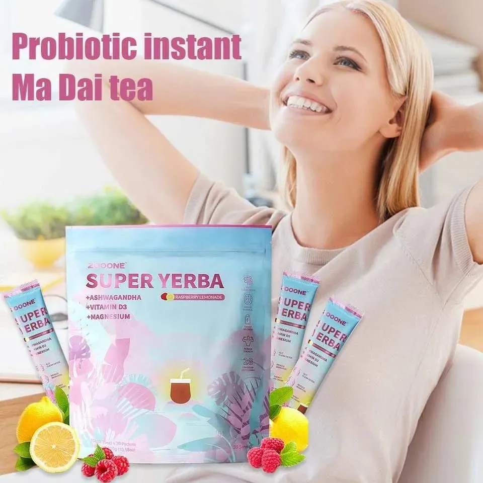 Super Yerba Instant Drink Powder 30 Packets with Probiotic Ashwagandha Vitamin Promote Gut Intestinal Health Digestion Immunity