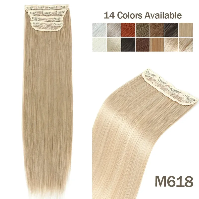 Synthetic 24 Inches Clip in Hair Extensions 4Pcs 200g Brown Grey Piano Blonde Orange Brown Straight Heat Resistant Hairpiece