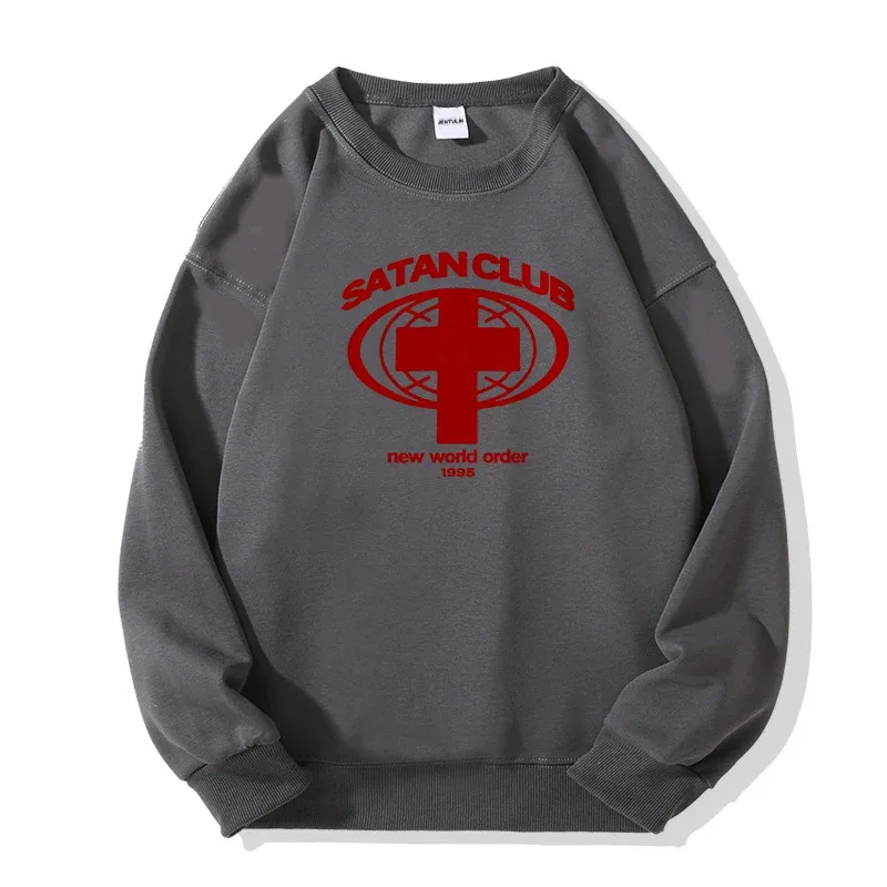 Harajuku Streetwear Oversized Ανδρικό πουλόβερ με κουκούλα Satan Club Φούτερ με κουκούλα γραφικών τύπων Φούτερ Hip Hop Αισθητικά μπλουζάκια Goth Y2k
