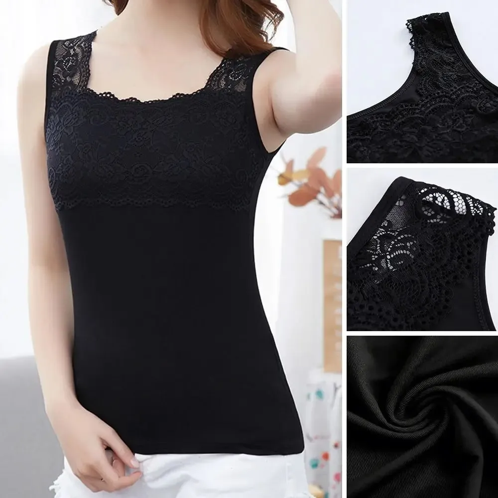 Casual U Neck Summer Tank Tops Sleeveless Slim Fitted Tops With Lace Camisoles Cami Top Shirt for Women With Lace — image 3