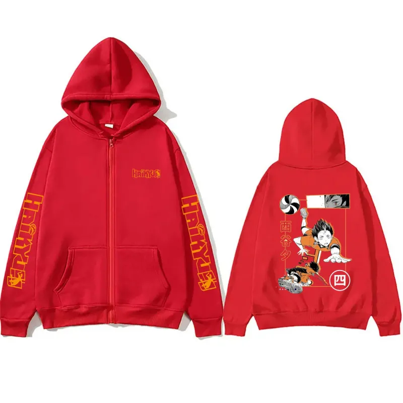 Anime Haikyuu Yu Nishinoya Graphic Zipper Hoodie Men Women Manga Cosplay Zip Up Jacket Men's Fleece Cotton Zip Up Sweatshirts