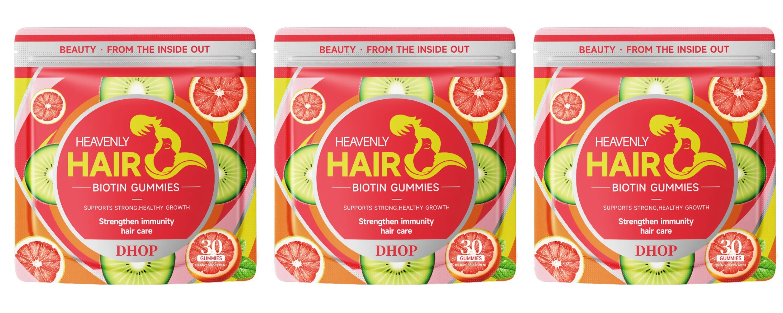 Biotin Gummies with Vitamin C and B12 Supports Strong Healthy Hair Growth Hair Care with Kiwi and Pomelo Extract - 15 Servings