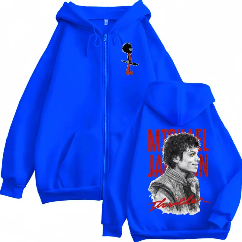 90's Rock Singer Michael Jackson Graphic Zipper Hoodies Vintage Fashion Zip Up Sweatshirts Men Women Casual Oversized Pullovers