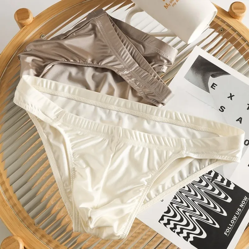 Comfortable Low Waist Men Thin Panties Male Lingerie Simple Men's Underwear Underpants Satin Silk Briefs Gifts — image 9