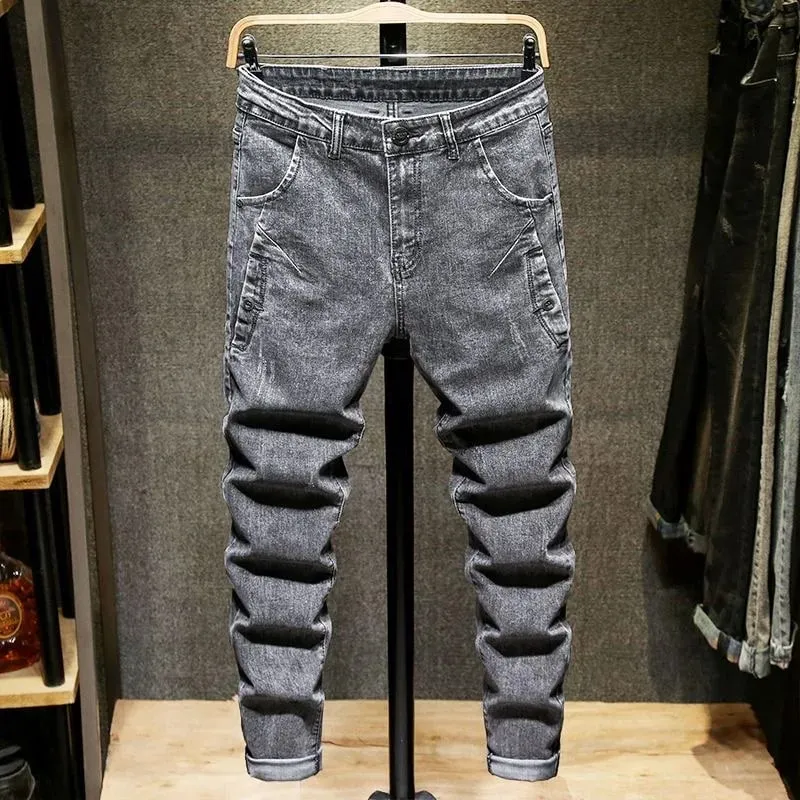 Forår og efterår Trend Ensfarvet Stretch-denim-jeans med lige ben Mænd Casual Slim Fit Komfortabel sport-jeans i høj kvalitet