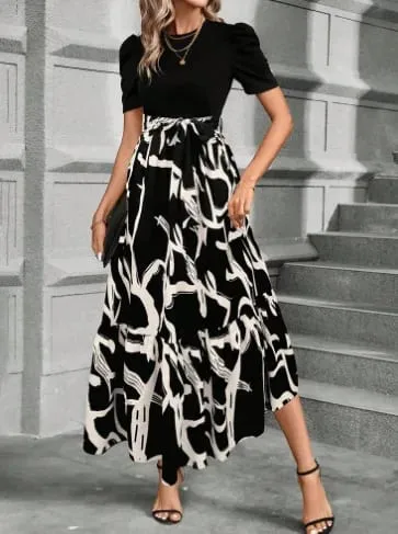 Women Dresses 2026 Spring Summer floral printed round-neck elegant dress exotic vacation style women's clothing vestidoes