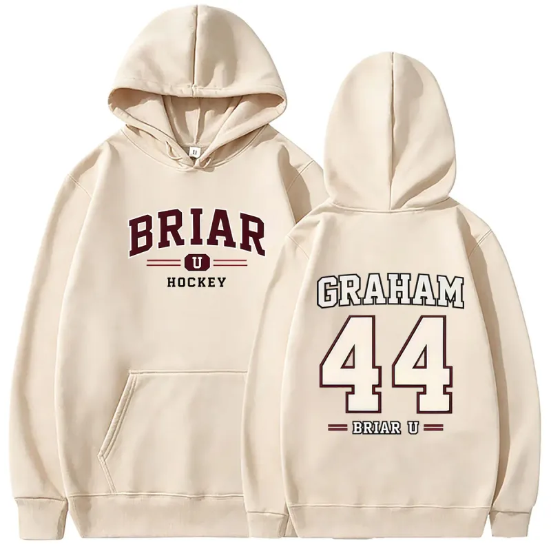 Di Luar Kampus Briar University Hockey Graham 44 Hoodie Grafis Pria Wanita Vintage Kaus Kebesaran Pria Fashion Pullover Hoodies