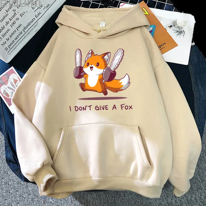 Sudadera con capucha I Don't Give A Fox Cute Animal Kawaii para hombre, jersey polar holgado, sudaderas con capucha de Hip Hop, ropa de calle, sudaderas de dibujos animados para hombres y mujeres