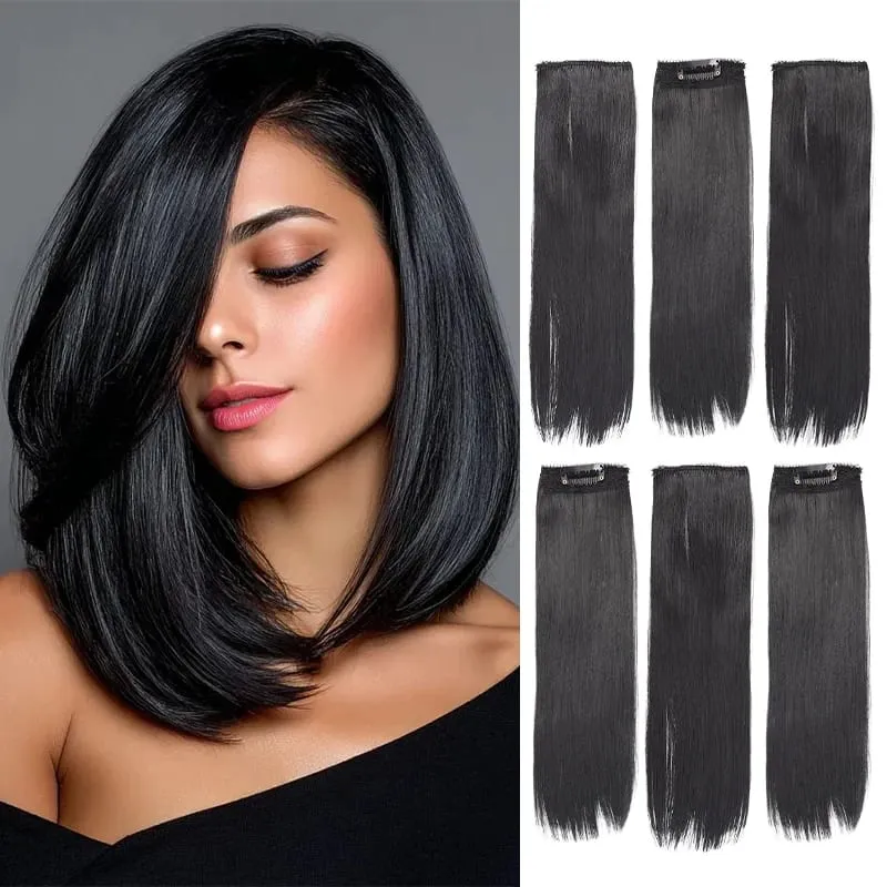 6Pcs 1 Clip Straight Short Synthetic Fiber Hair Extensions Clip In for Daily Makeup Party Cosplay Natural Looking Easy To Attach