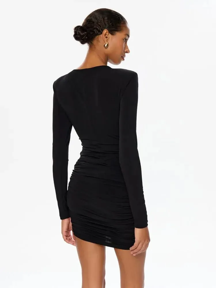 Jednolite sukienki dla kobiet moda seksowny klub z długimi rękawami drążą O-Neck chusta na biodra płaszcza Mini Vestidos szaty kobiece Streetwear