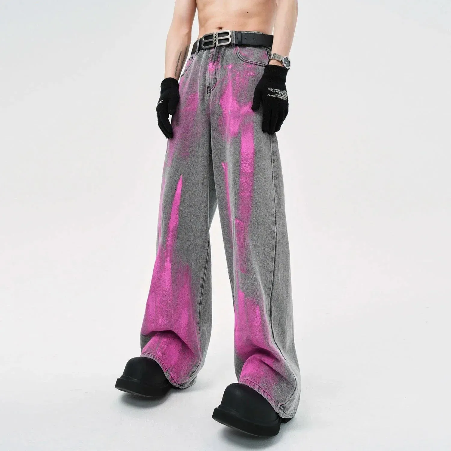 Casual Streetwear Men's Jeans Loose Straight Leg Trousers Pink Gradient Effect Grey Loose Fit Hip Hop Style Four Seasons Pants