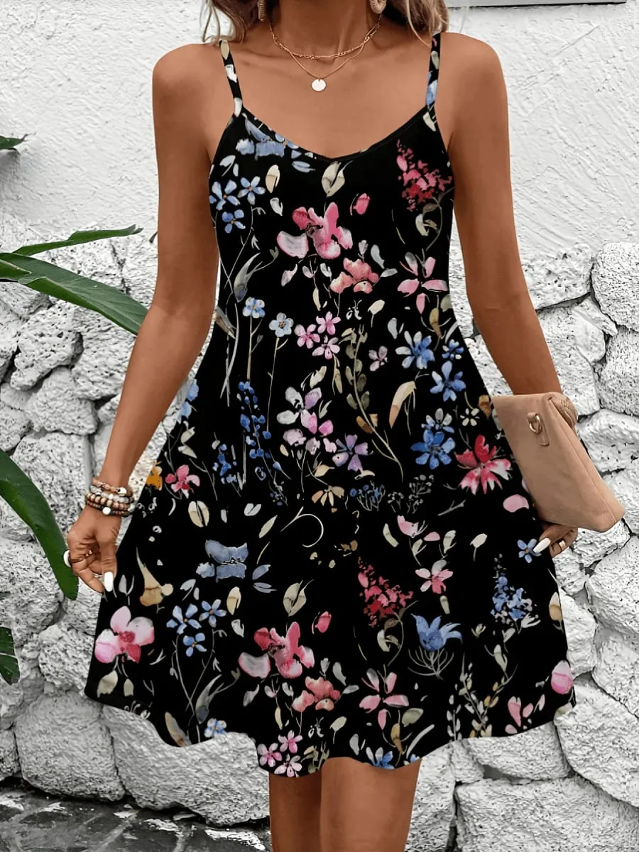 Casual simple floral print maxi dress for women with sleeveless design