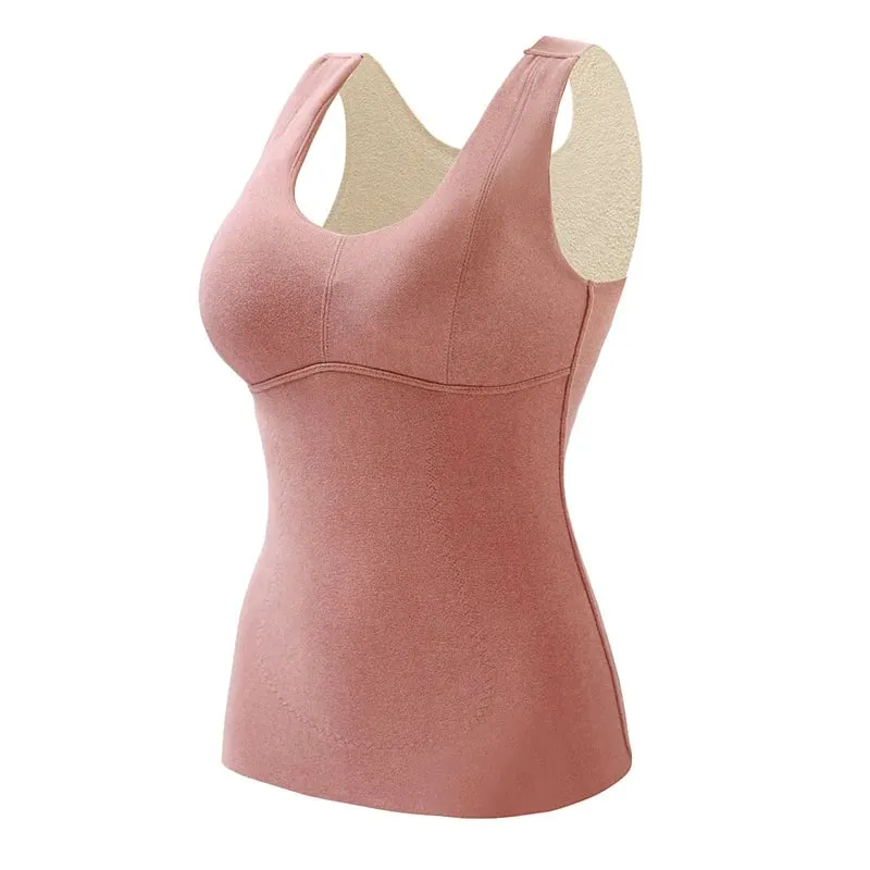 Winter Fleece Thermal Vest for Women Thickened Thermo Lingerie Seamless Soft Warm Inner Wear Female Undershirt With Bra Padded