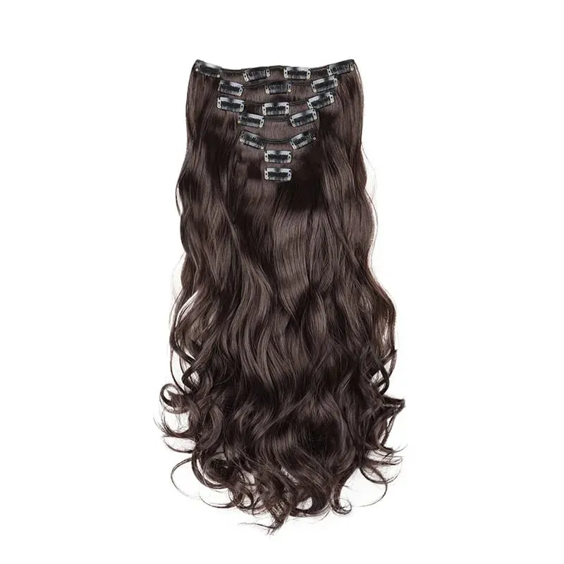 Clip In Hair Extensions 7 PCS Full Head 18Inch Long Curly Wavy Synthetic Hair Pieces Natural Wavy For Women GirlsHair cosplaywig