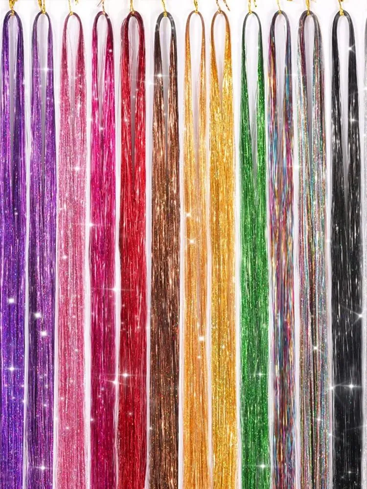 6Pcs/set Sparkle Shiny Hair Tinsel Hair Extensions Dazzles Women Hippie for Braiding Headdress Hair Braiding Tools Long 60cm