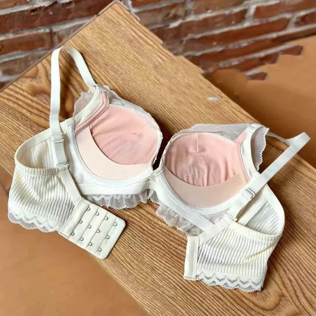 Biancheria intima per giovani donne in pizzo a 4 colori, senza filo, in cotone addensato, push up, per raccogliere comodi intimi, reggiseno e mutandine per ragazze